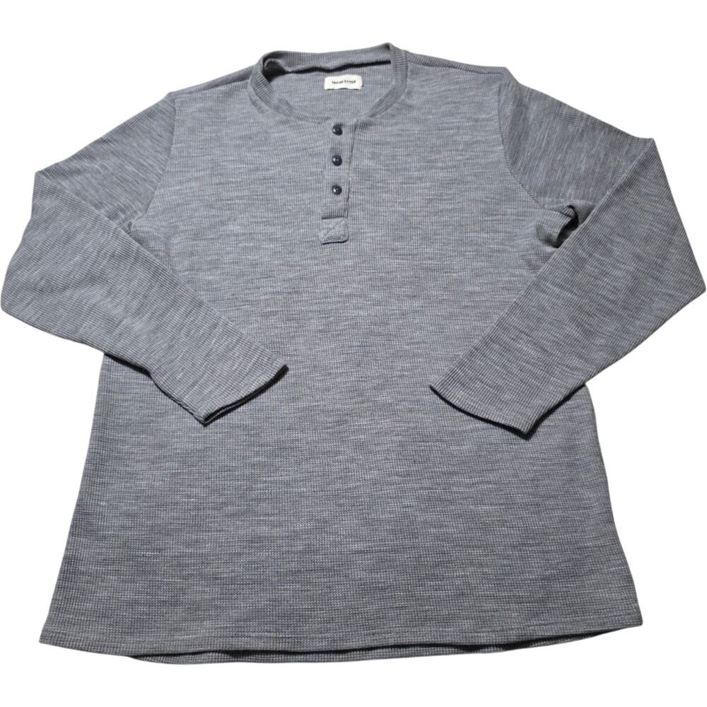 Taylor Stitch Mens 46 XL Gray Merino Wool Waffle Knit Henley Shirt Made USA